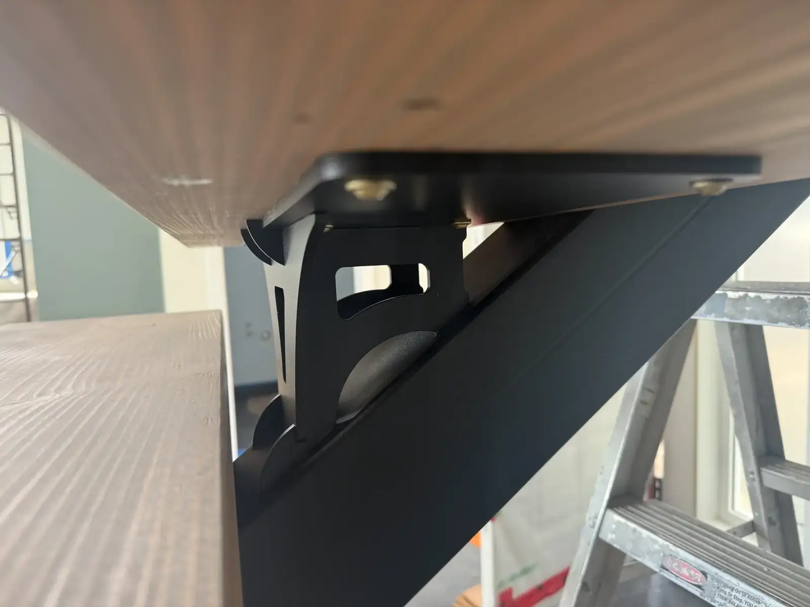 Steel bracket detail under a tread