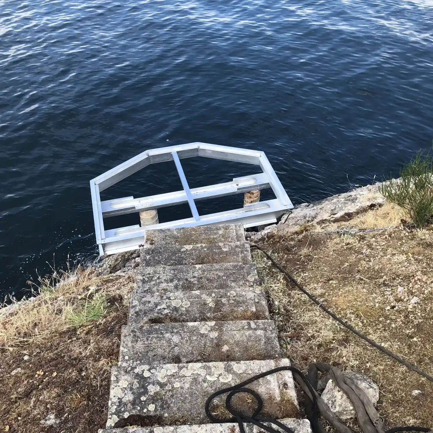 Looking down the stone steps to the platform