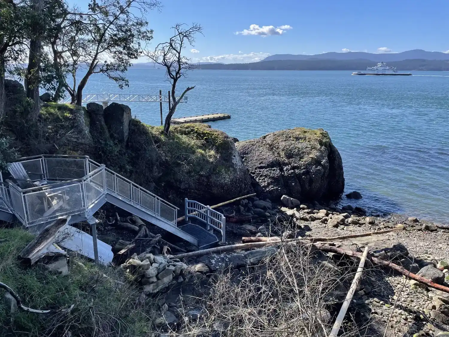Stair and platform on the rocky shoreline